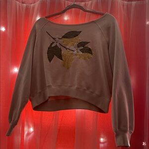 Hollister Pink Off-the-Shoulder Sweater with Leaf Design
